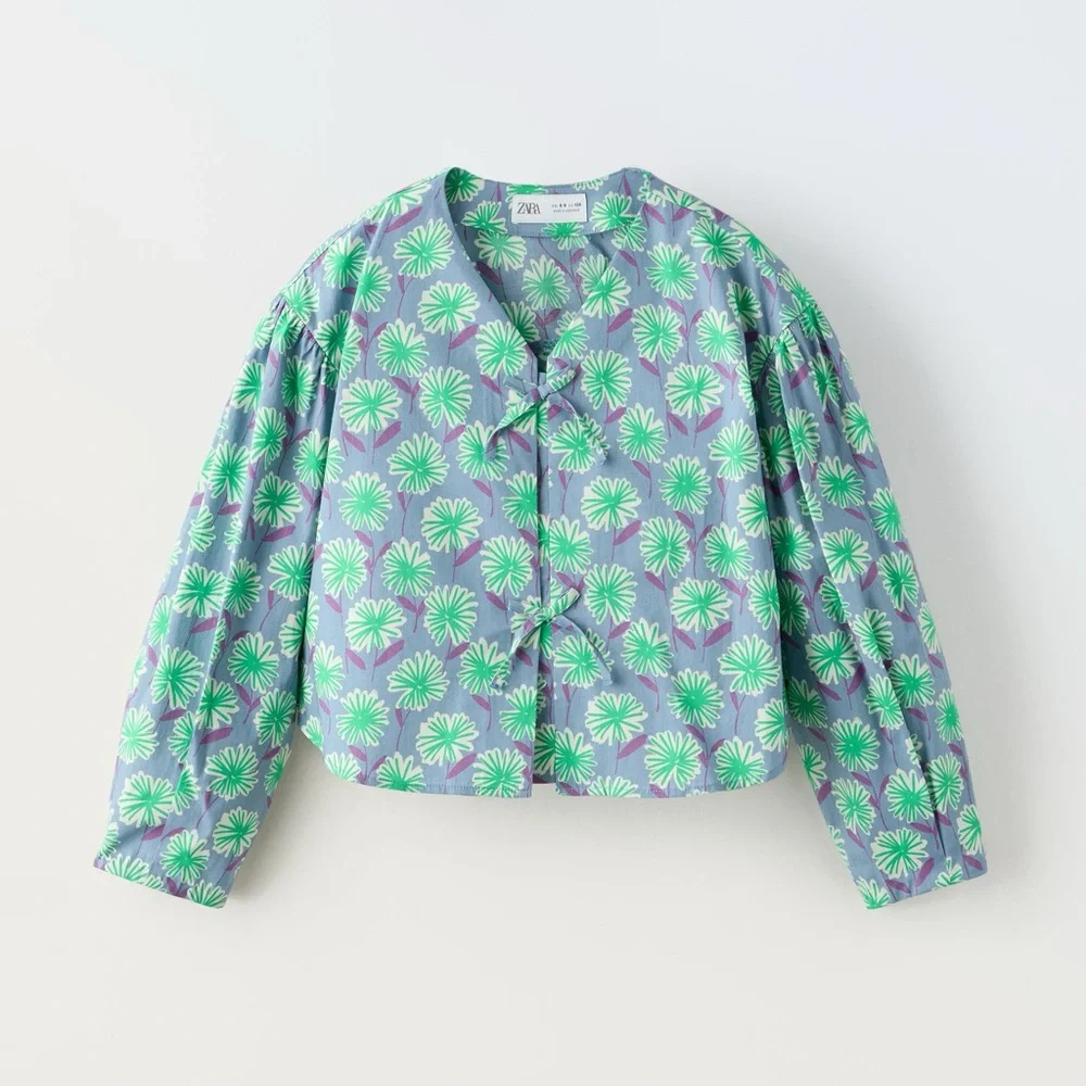 Zara Girls Floral Tie Front Blouse Top